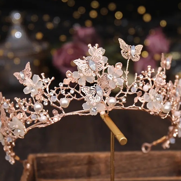 Elegant Rose Gold Butterfly Tiara main image 5